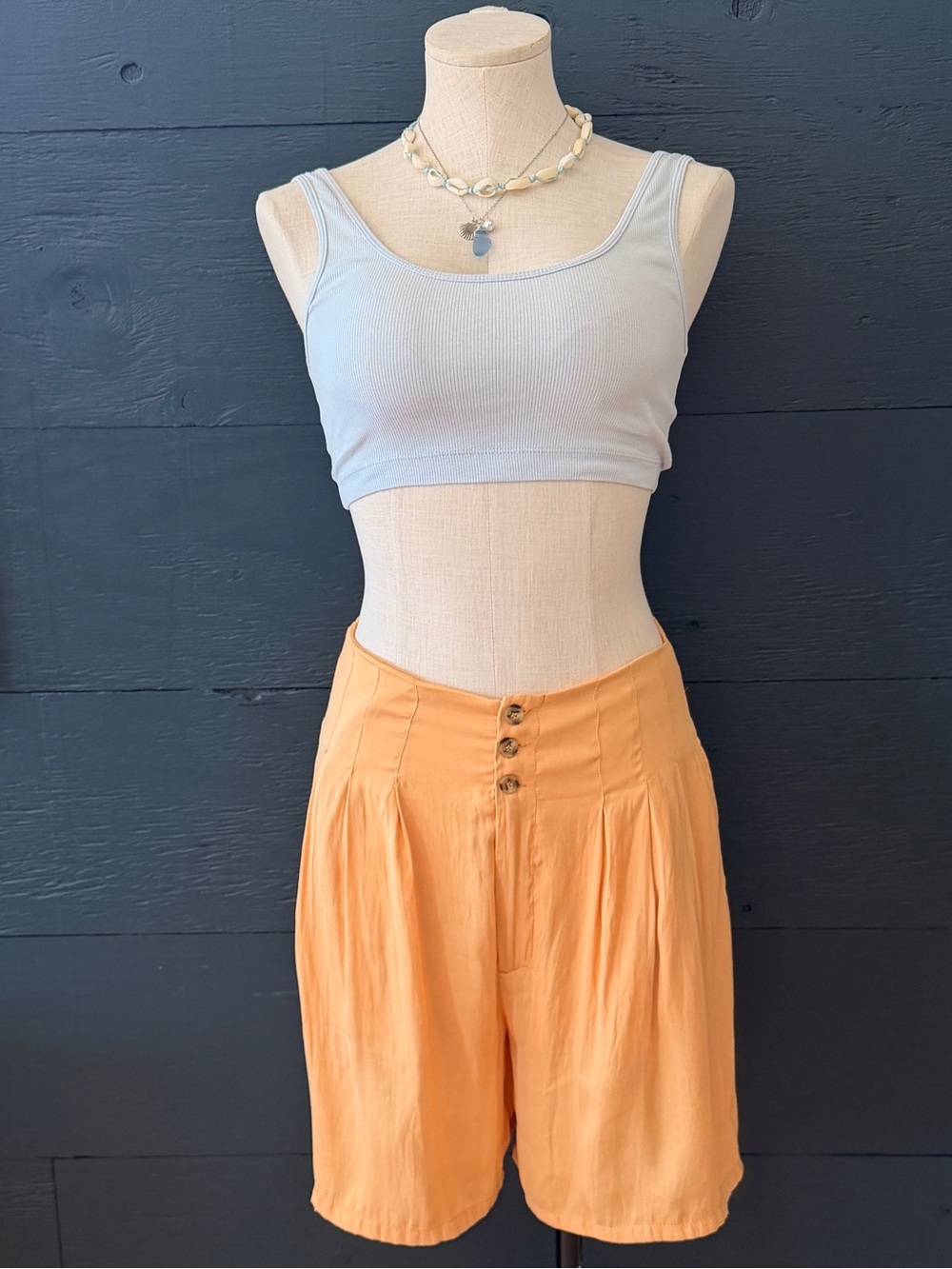 Free People (Brittany) Yellow Smocked High Waisted Shorts Size S
